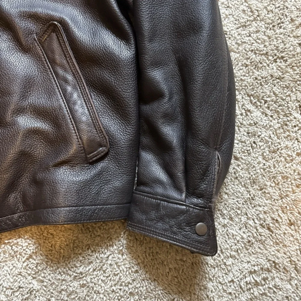 Vintage 90s Stone Mountain Leather Jacket Full Zip Bomber Men's Large Dark Brown